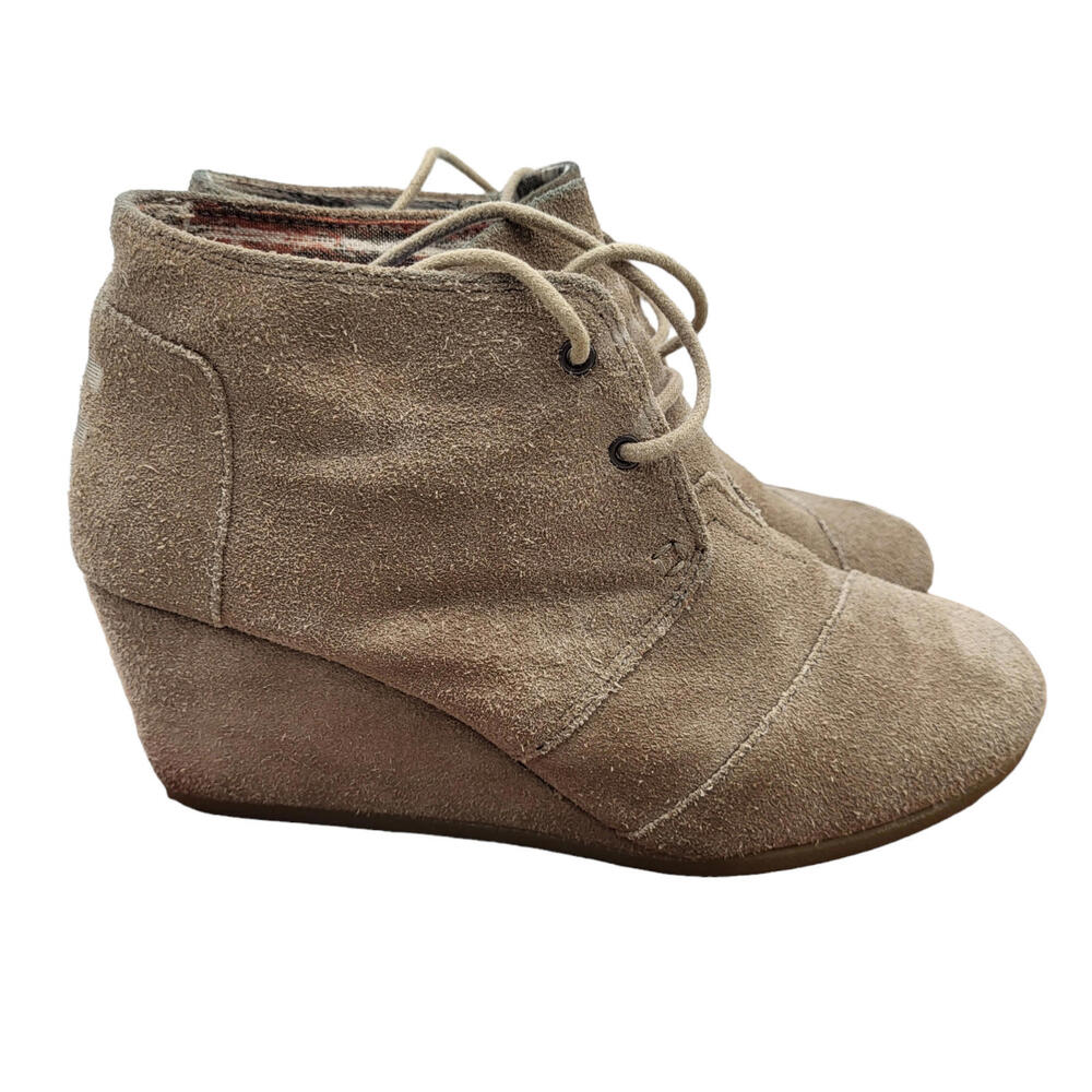 Toms Wedge Ankle Boots Womens 8.5 Brown Beige Booties Desert Shoes